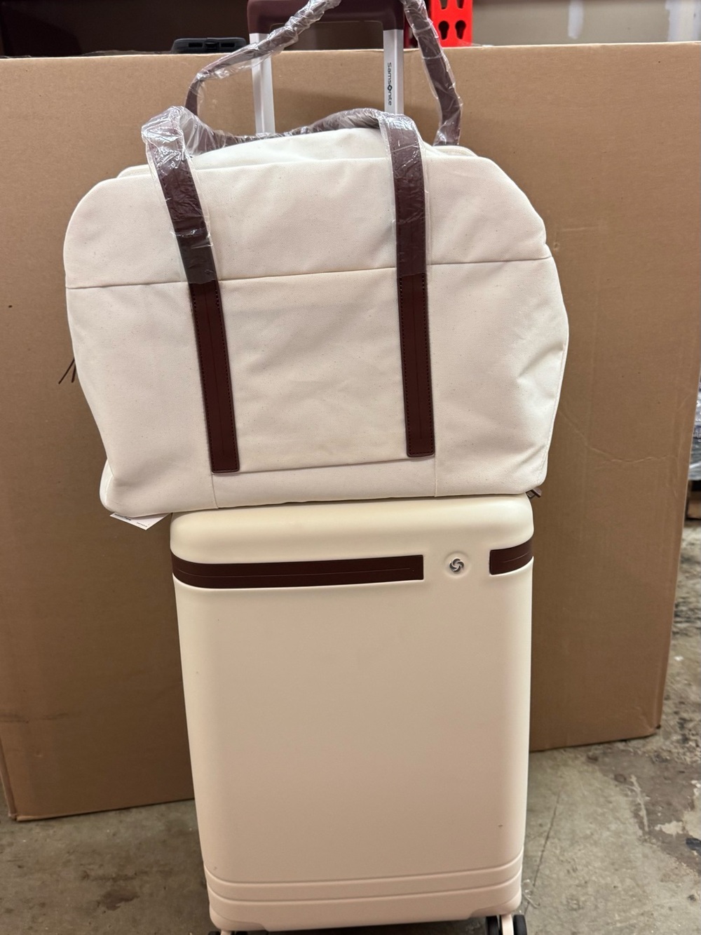 Cream Canvas Travel Tote with Brown Accents
